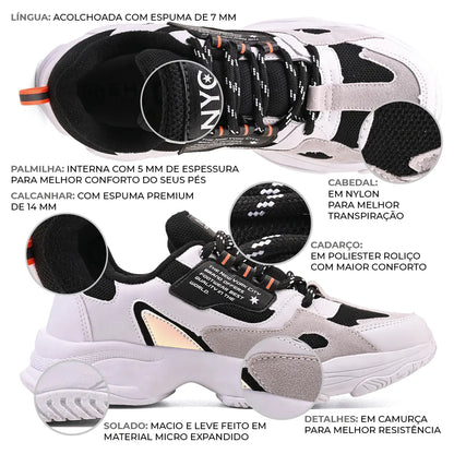 Chunky Nyc - Tênis Casual Estiloso e Confortável + Palmilha Ortopédica