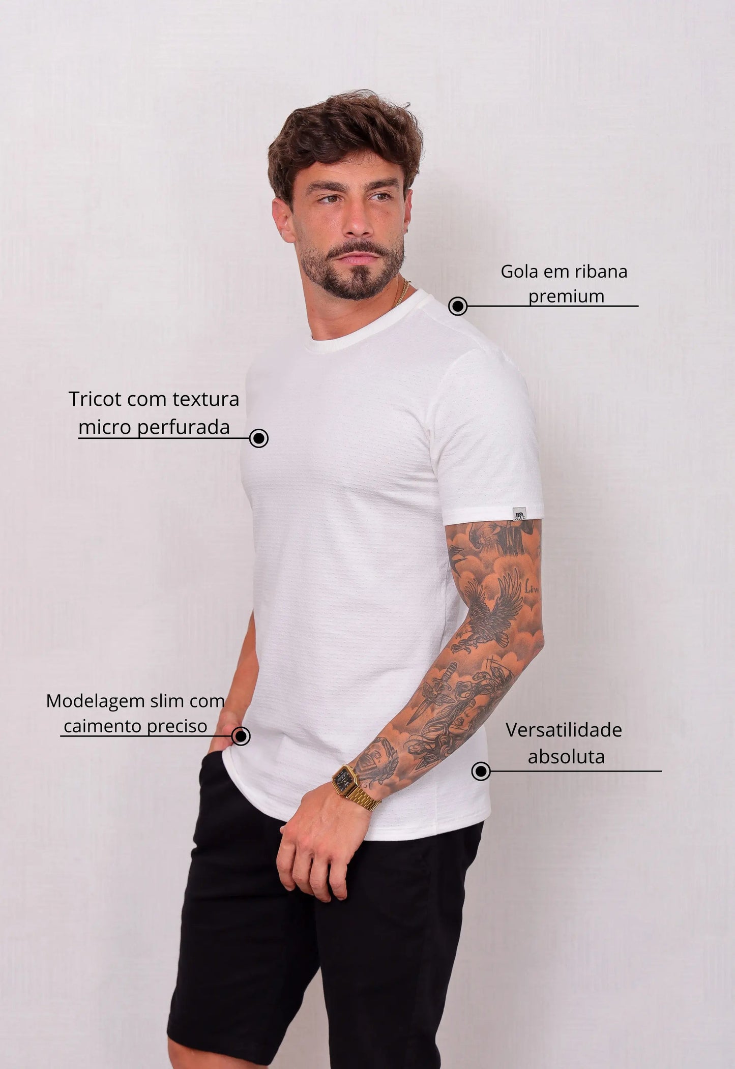 Camiseta Masculina Tricot Ponto Fino Branca