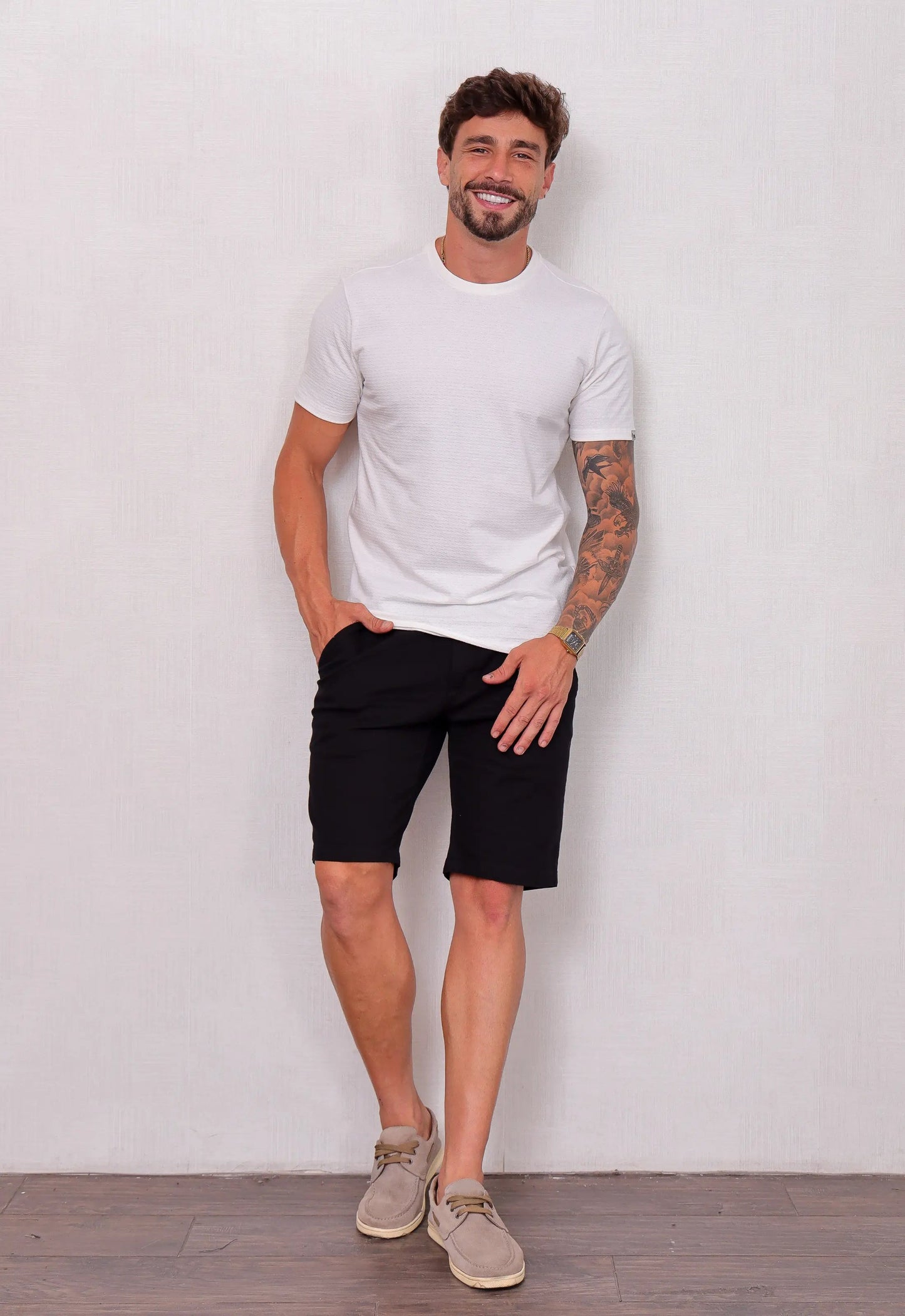 Camiseta Masculina Tricot Ponto Fino Branca