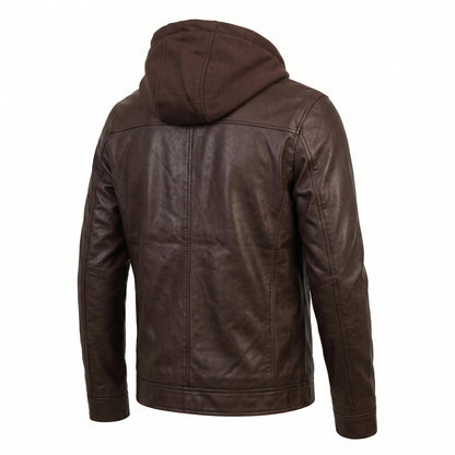 Jaqueta de Couro KURTZ - Masculina Slim, Forrada, Com Capuz Removivel
