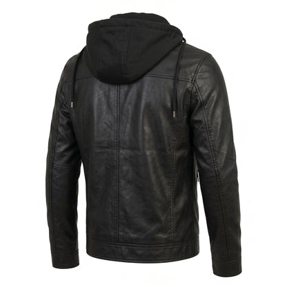 Jaqueta de Couro KURTZ - Masculina Slim, Forrada, Com Capuz Removivel