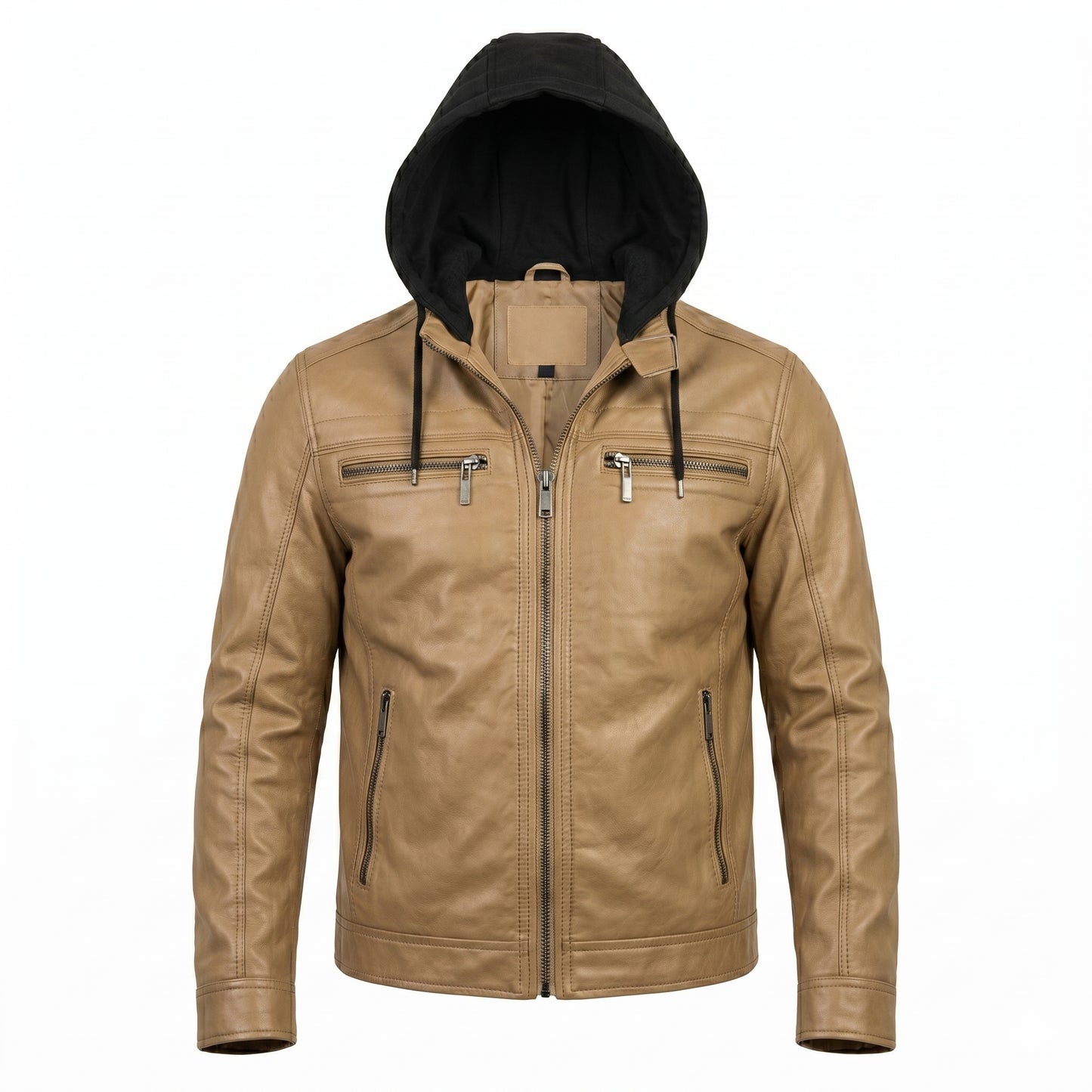 Jaqueta de Couro KURTZ - Masculina Slim, Forrada, Com Capuz Removivel