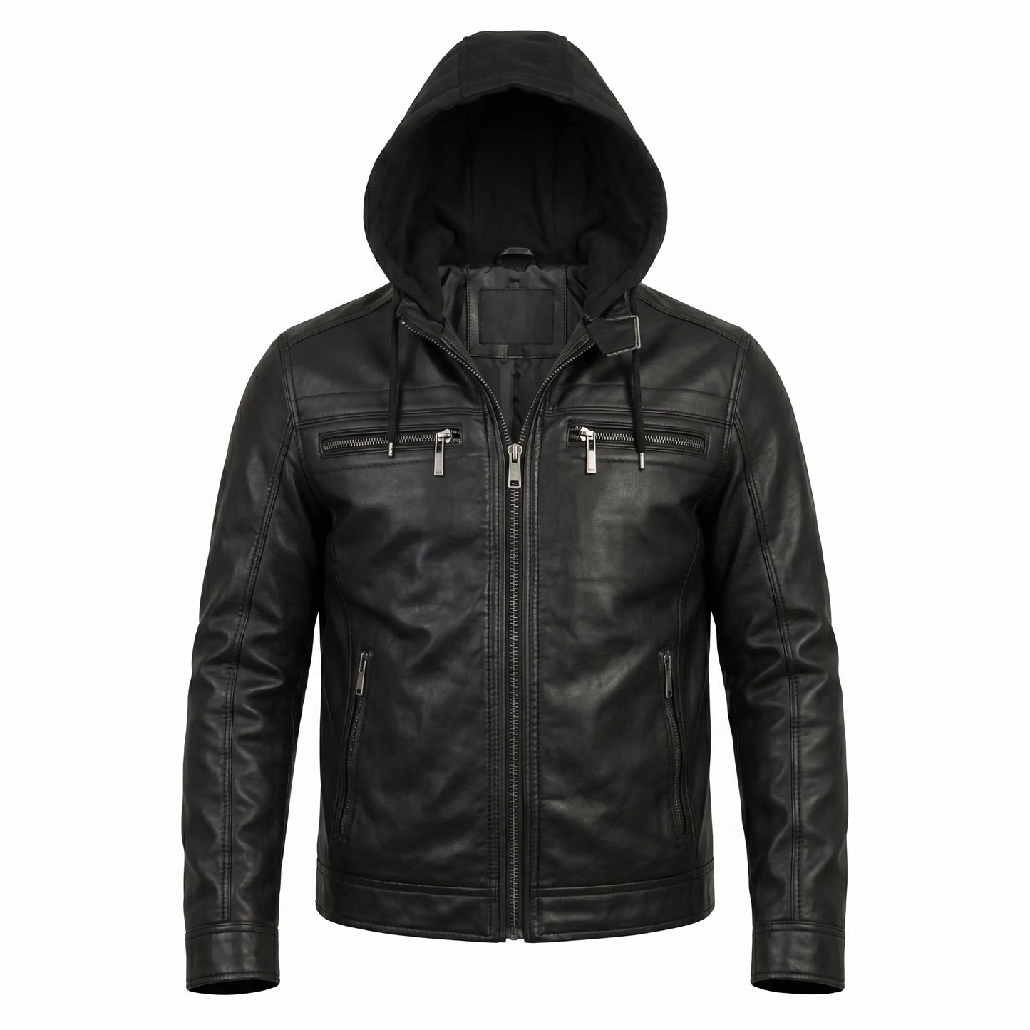 Jaqueta de Couro KURTZ - Masculina Slim, Forrada, Com Capuz Removivel
