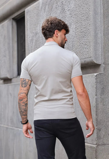 Camiseta Slim Gola Alta Cinza