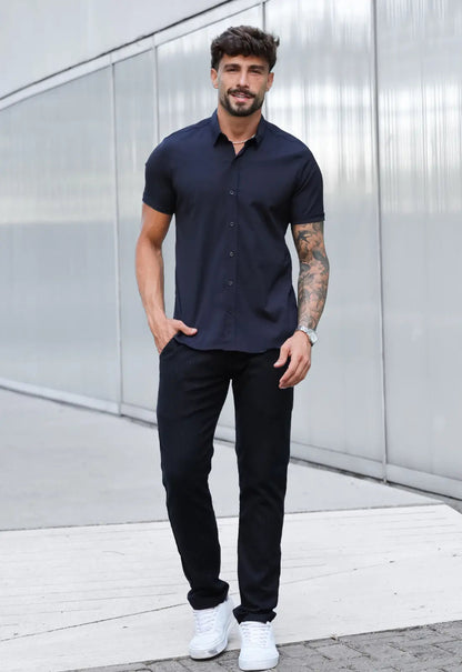 Camisa Masculina Manga Curta Slim Preta
