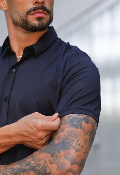 Camisa Masculina Manga Curta Slim Preta