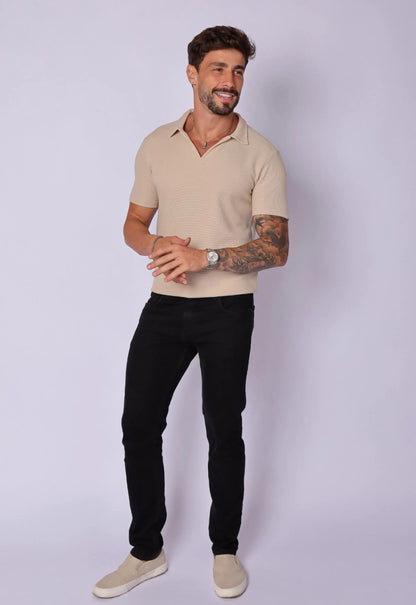 Camisa Polo Italiana Tricot Bege