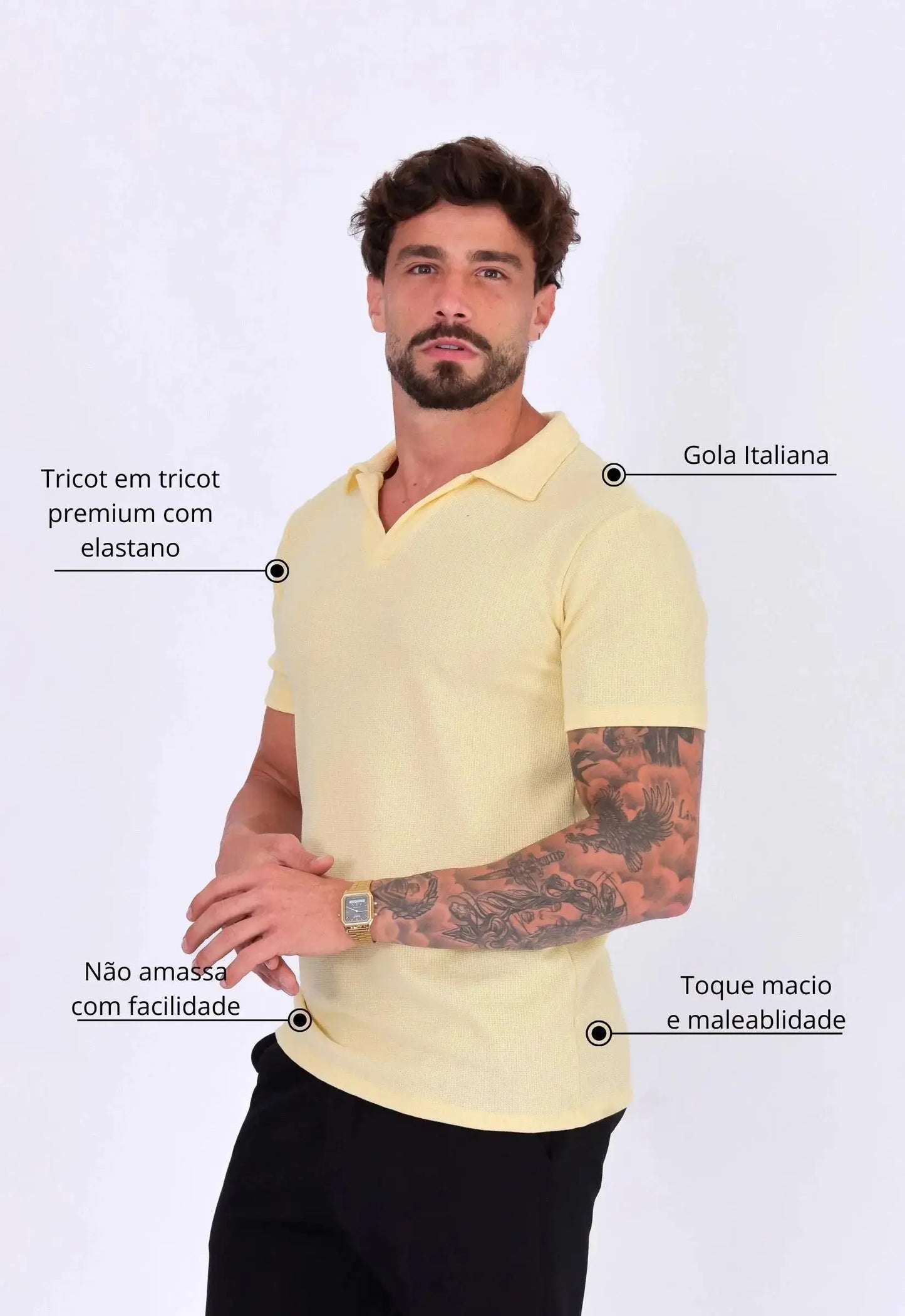 Camisa Polo Italiana Tricot Amarela