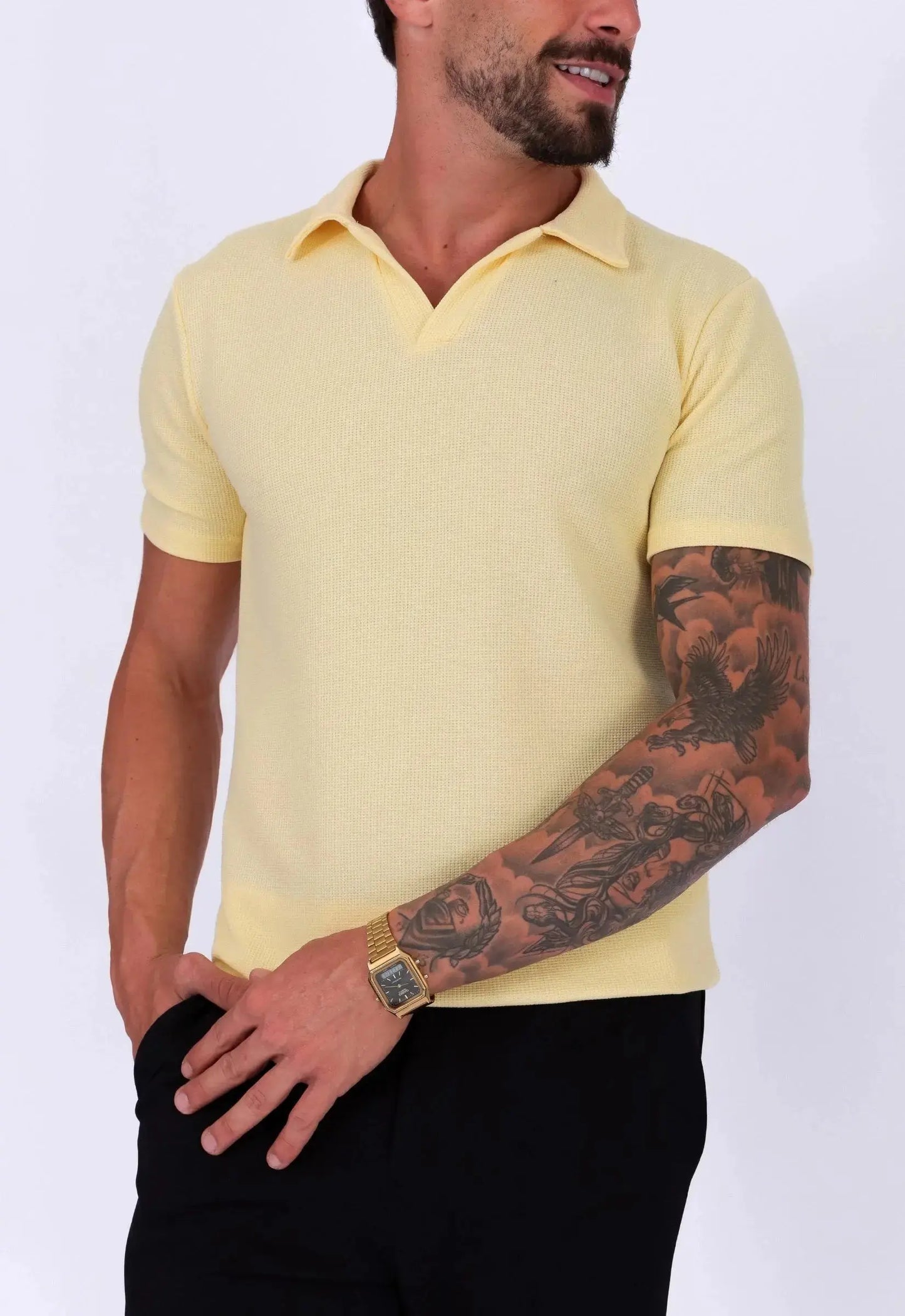 Camisa Polo Italiana Tricot Amarela