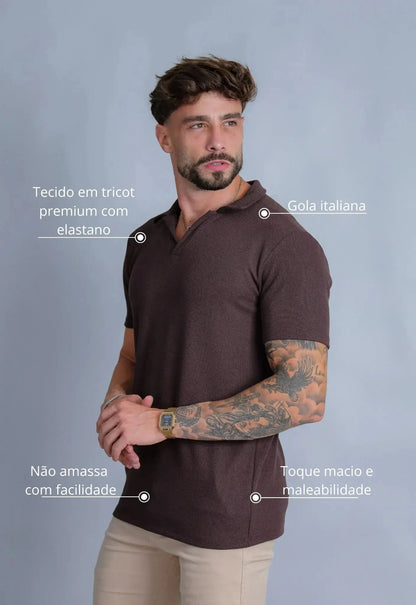 Camisa Polo Italiana Tricot Marrom Café
