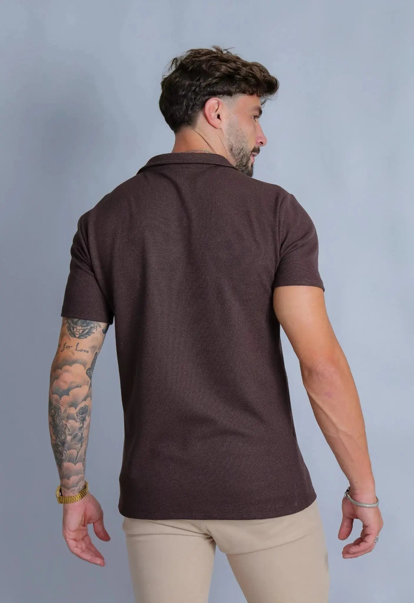 Camisa Polo Italiana Tricot Marrom Café