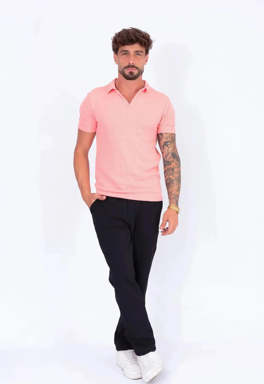 Camisa Polo Italiana Tricot Salmão