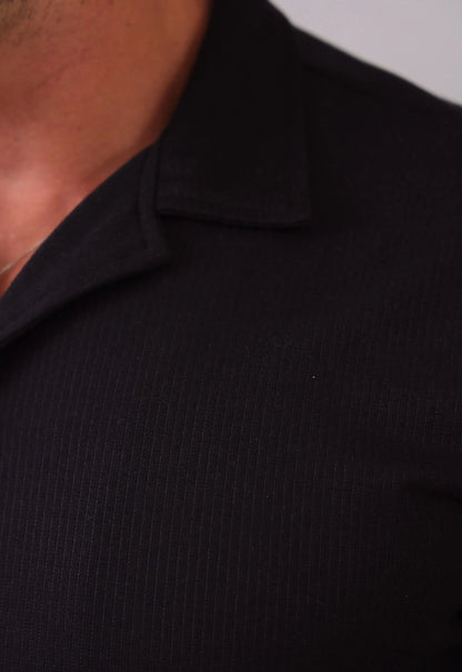 Camisa Masculina Slim Canelada Preta
