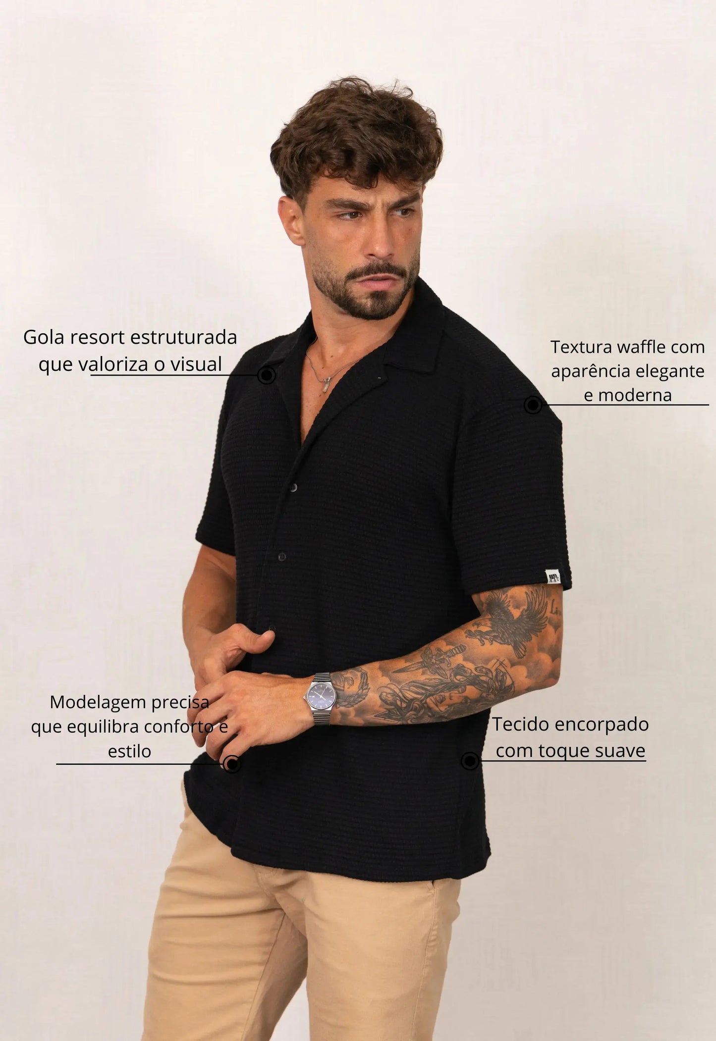 Camisa Masculina Tricot Touch Preta