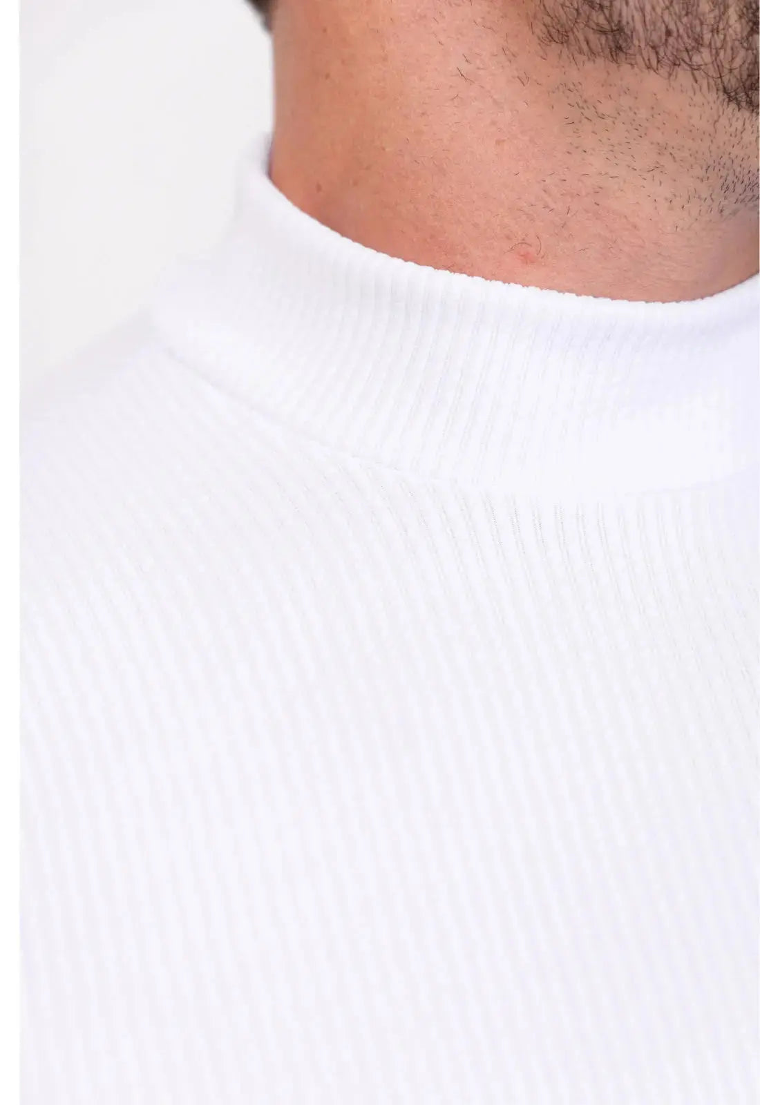 Camiseta Gola Alta Canelada Manga Longa Branco