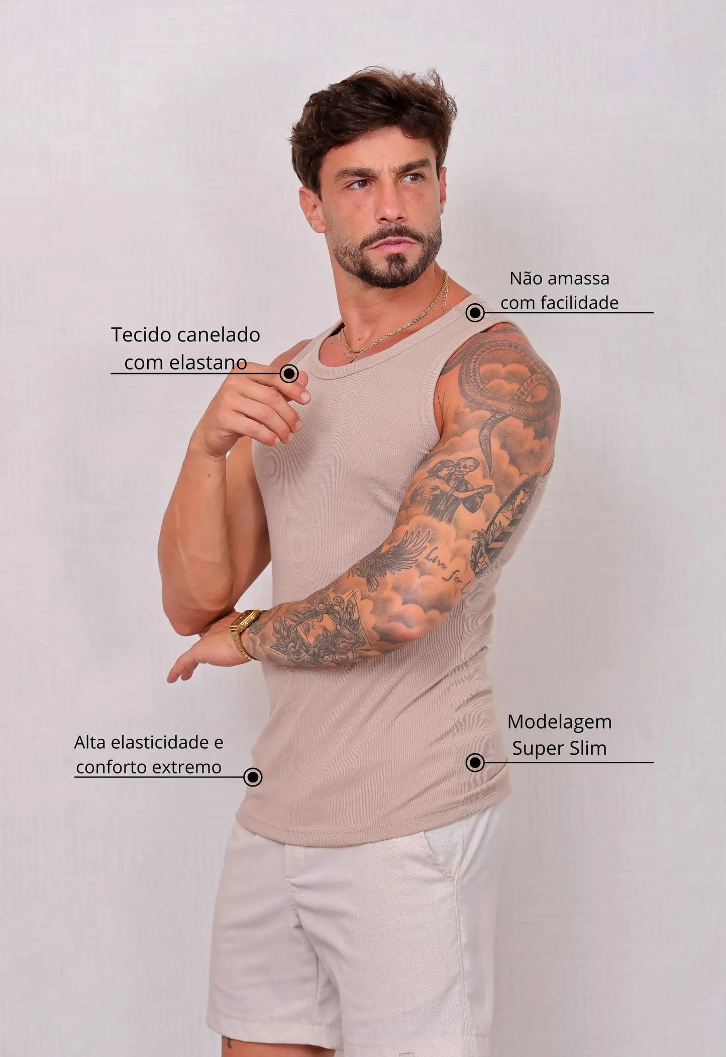 Camiseta Regata Americana Masculina Bege