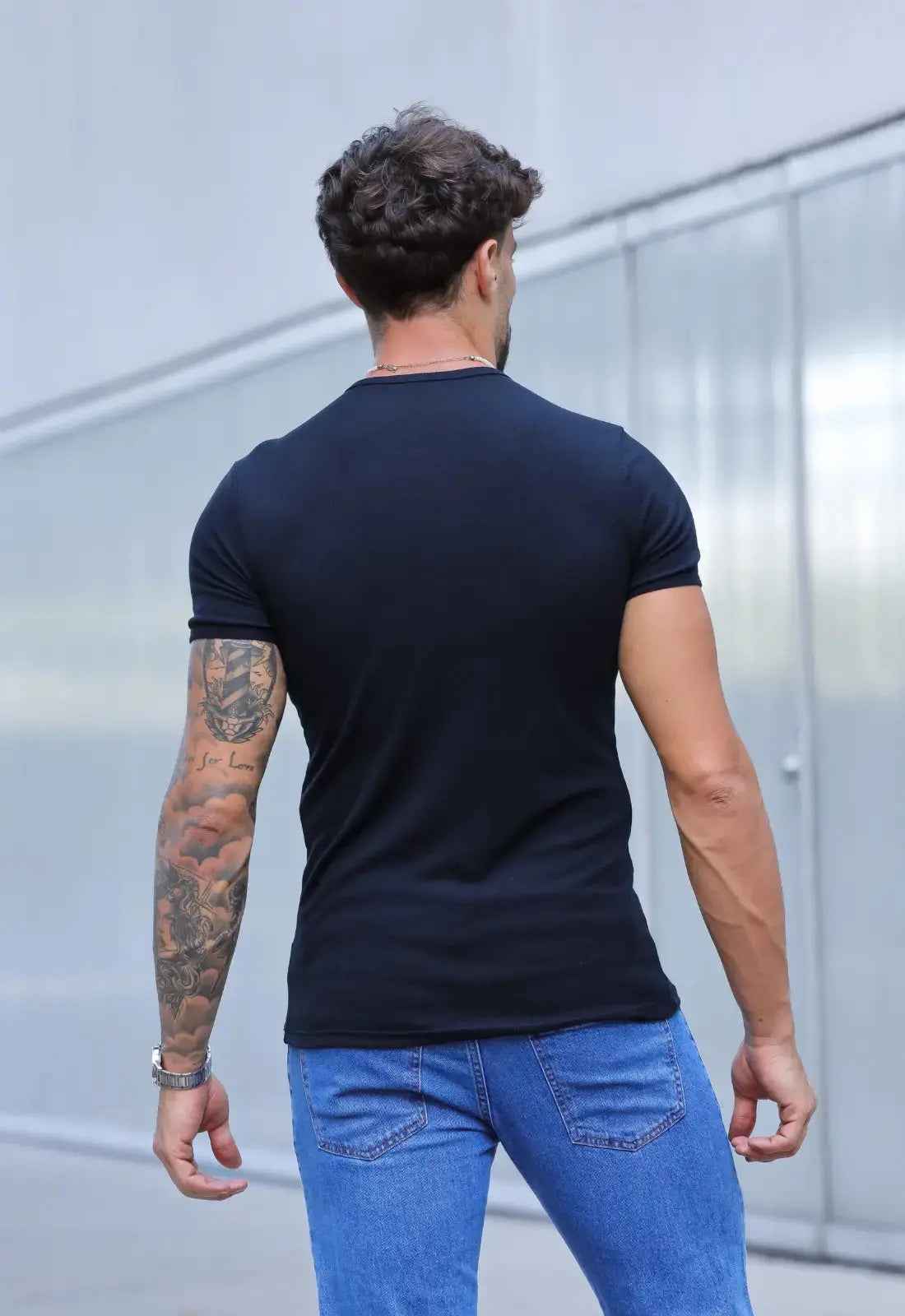 Camiseta Slim Canelada com Elastano Preto