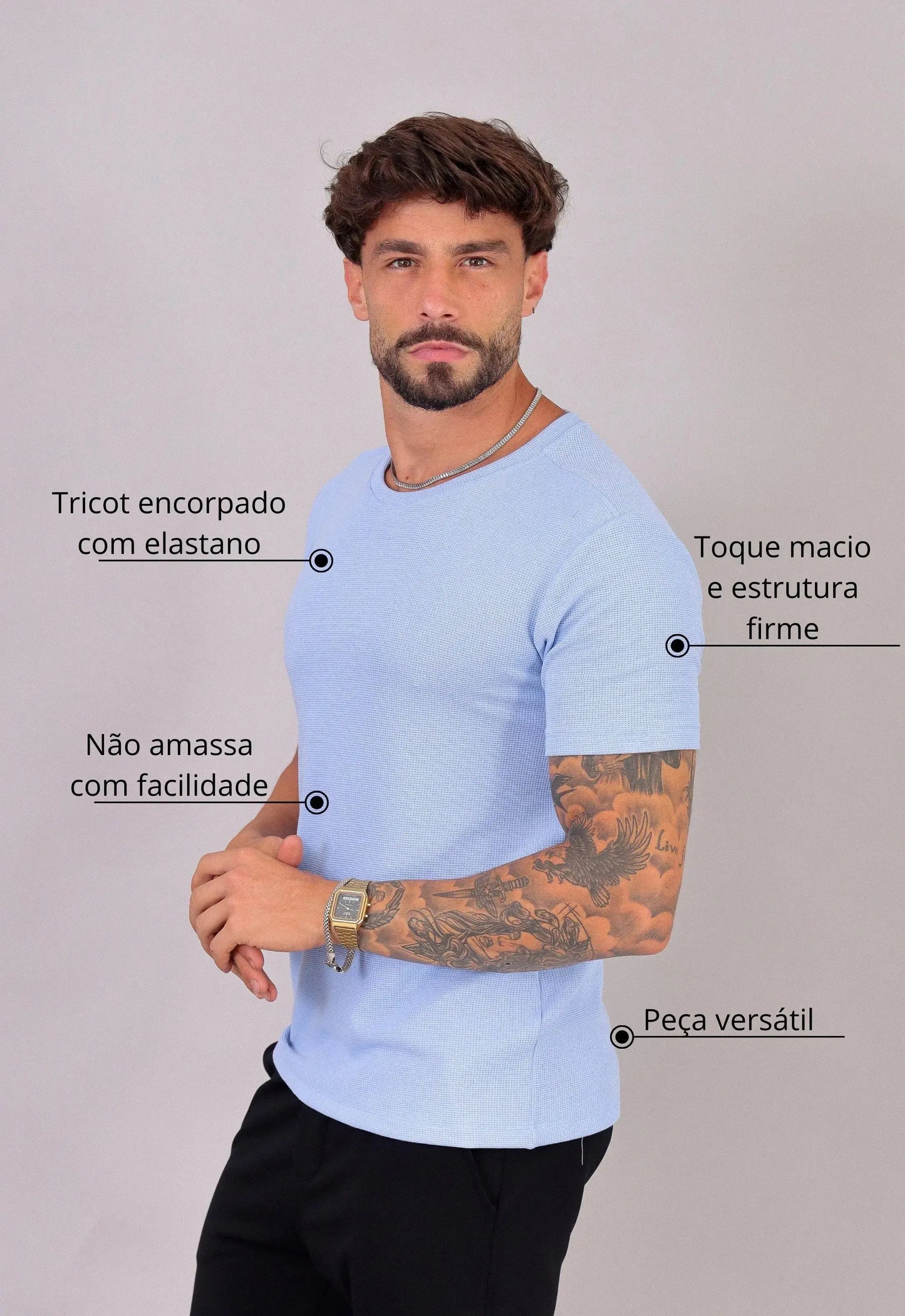 Camiseta Masculina Tricot Azul Claro