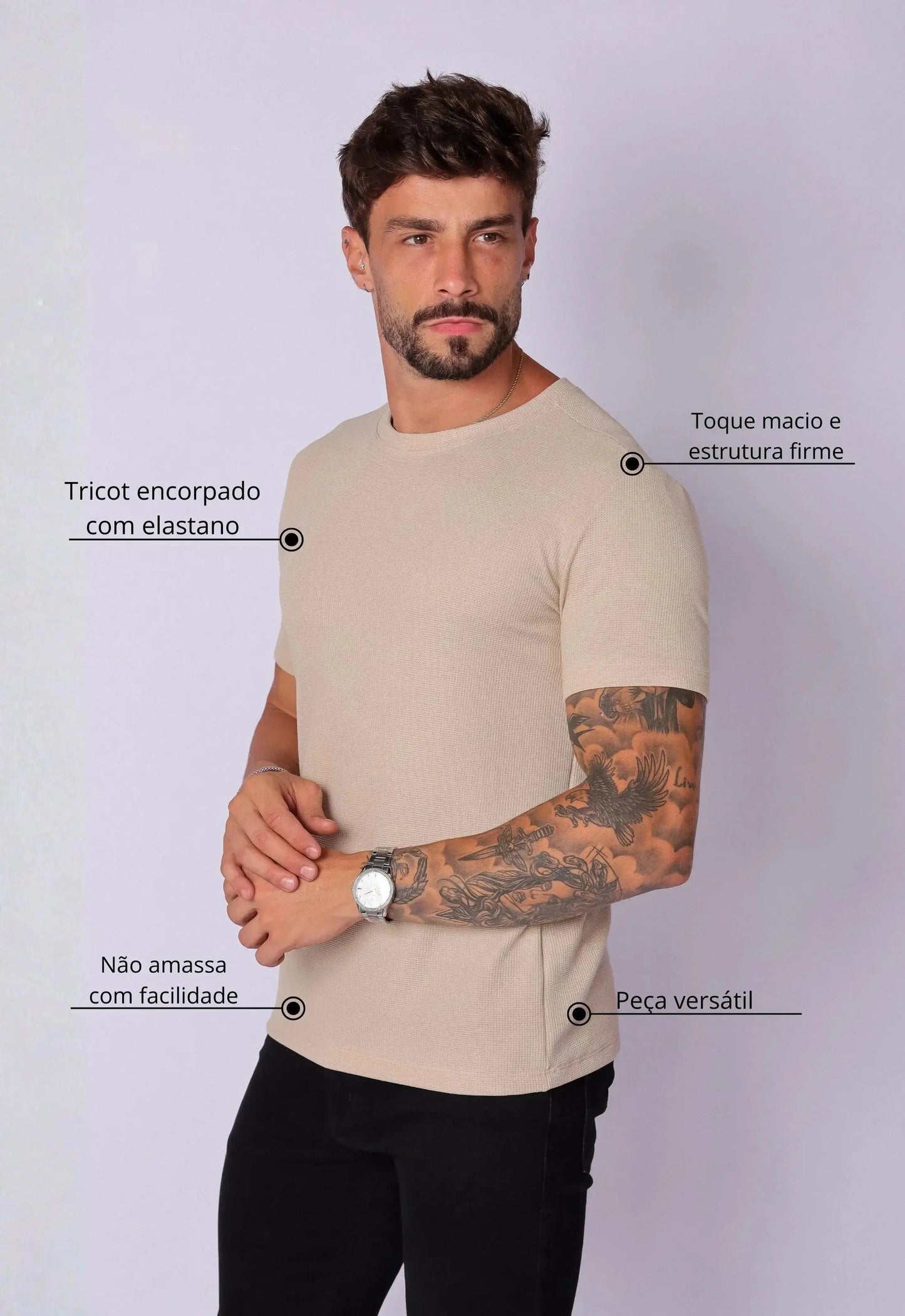 Camiseta Masculina Tricot Bege