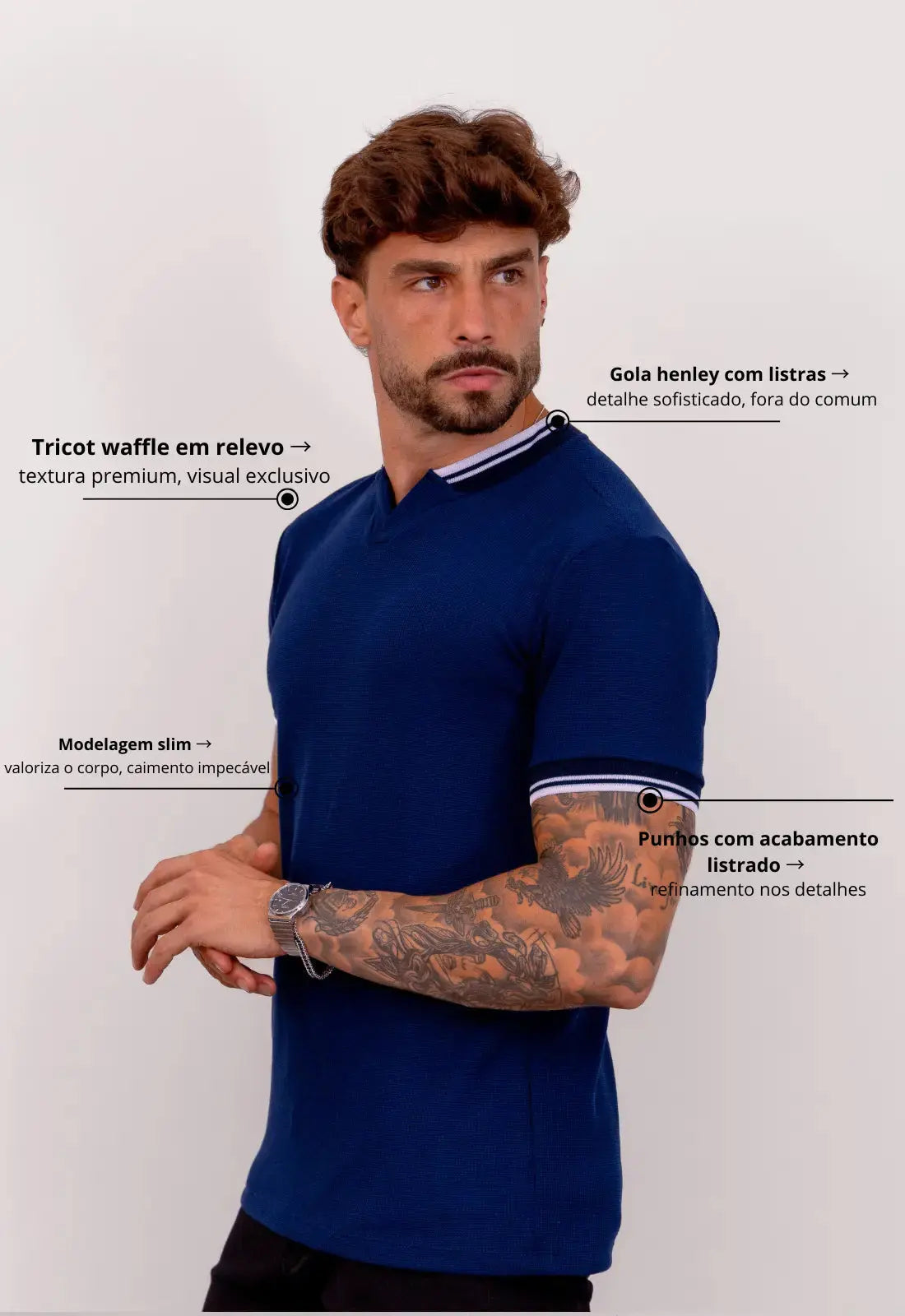 Camiseta Tricot Italiana Azul Marinho