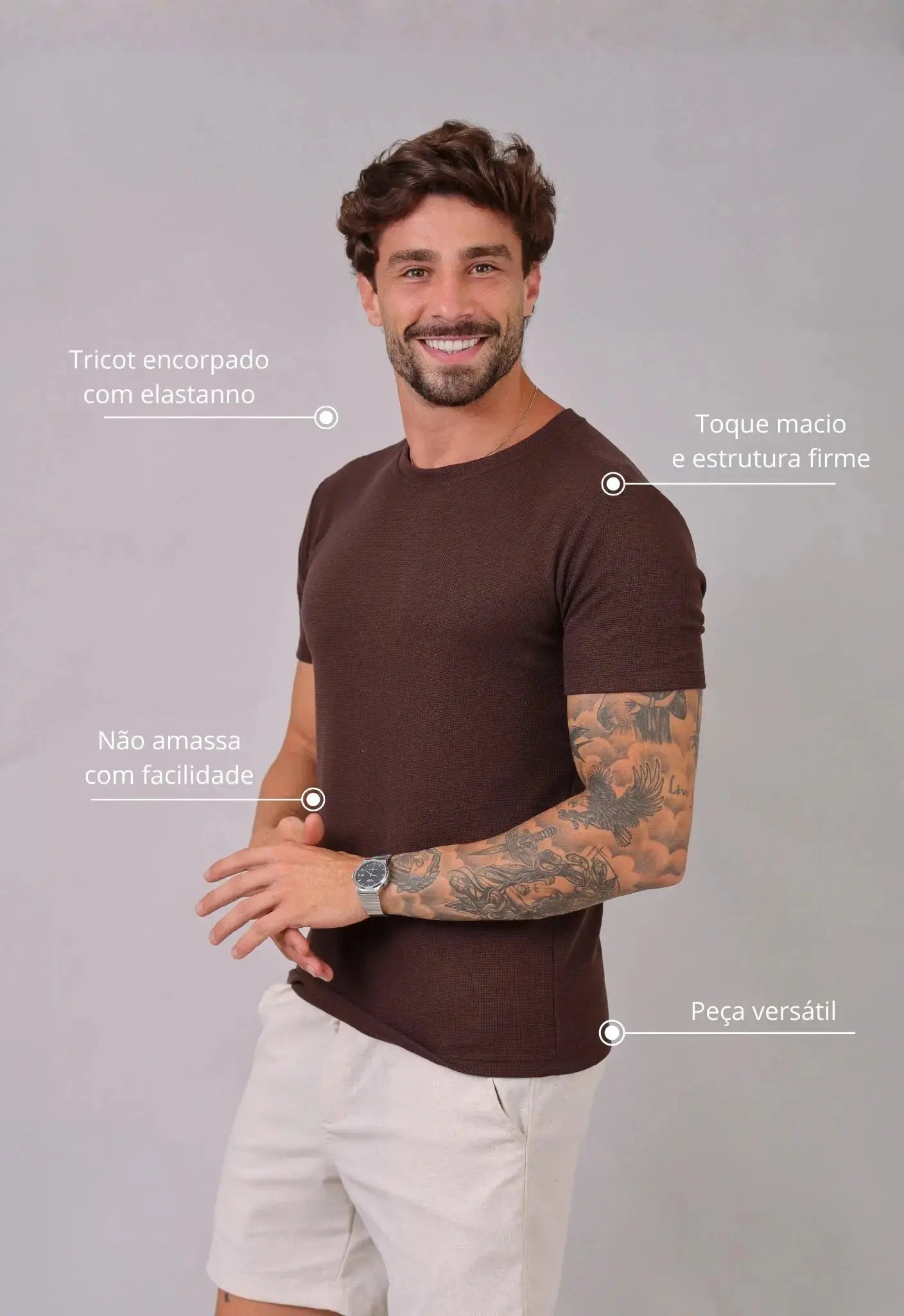 Camiseta Masculina Tricot Marrom Café
