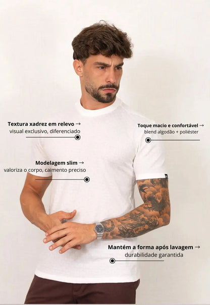 Camiseta Masculina Tricot Xadrez Branca