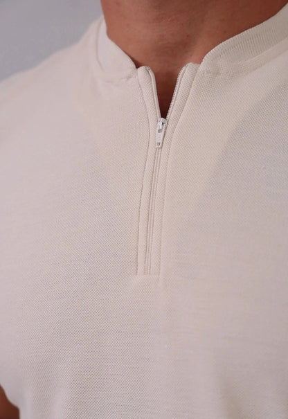 Camiseta com Zíper Bege
