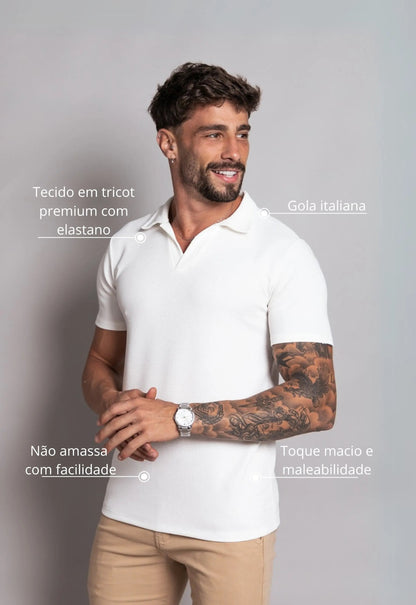 Camisa Polo Italiana Tricot Branca