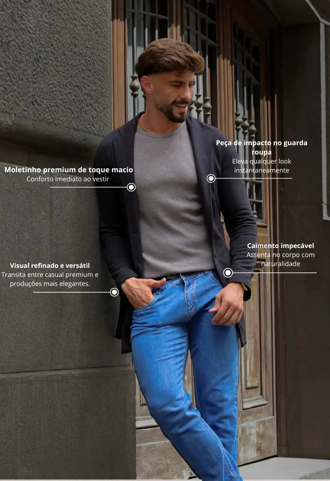 Sobretudo Slim Moletinho Preto